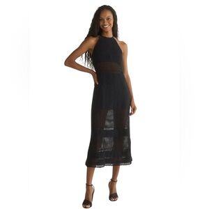 NWT Bella Dahl Black Halter Midi Crochet Dress